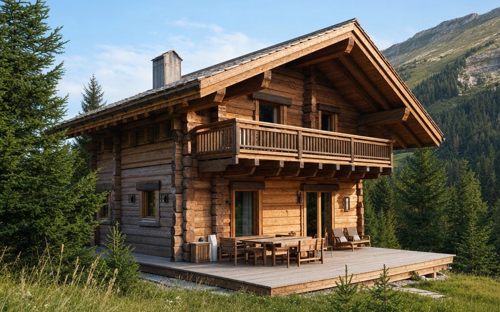 Chalet en madriers de bois empilés